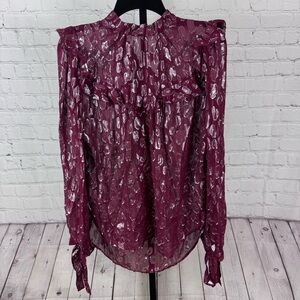 Veronica Beard Brooks Sheer Blouse Red and Silver Size 4